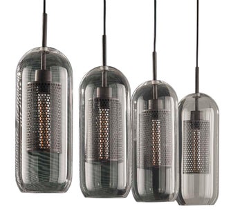 Lampa wisząca 4-punktowa srebrna 106x15 cm postarzana – obraz-1