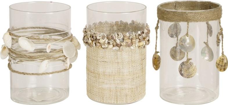 Lampiony z Muszelkami 9x14 cm beżowe (3-set) – obraz-1