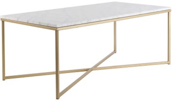 Ława nogi metalowe złote blat marmurowy biały 120x60 cm – obraz-1