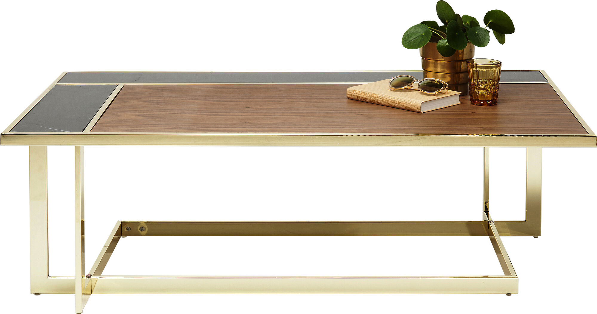 Ława metalowa marmurowy blat złote nogi 120x70 cm – obraz-1