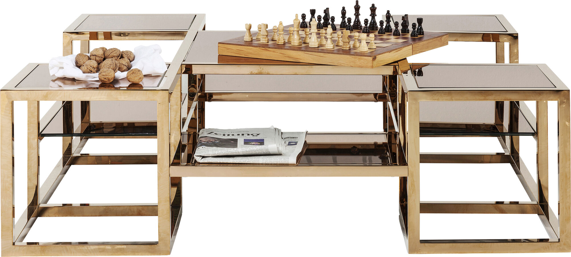 Ława metalowa złota bursztynowe szklane blaty 120x120 cm – obraz-1