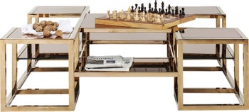 Ława metalowa złota bursztynowe szklane blaty 120x120 cm – obraz-1