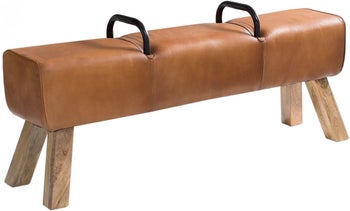 Ławka skórzana naturalna w stylu nowoczesnym kolor brązowy 134x60 cm – grafika-1.