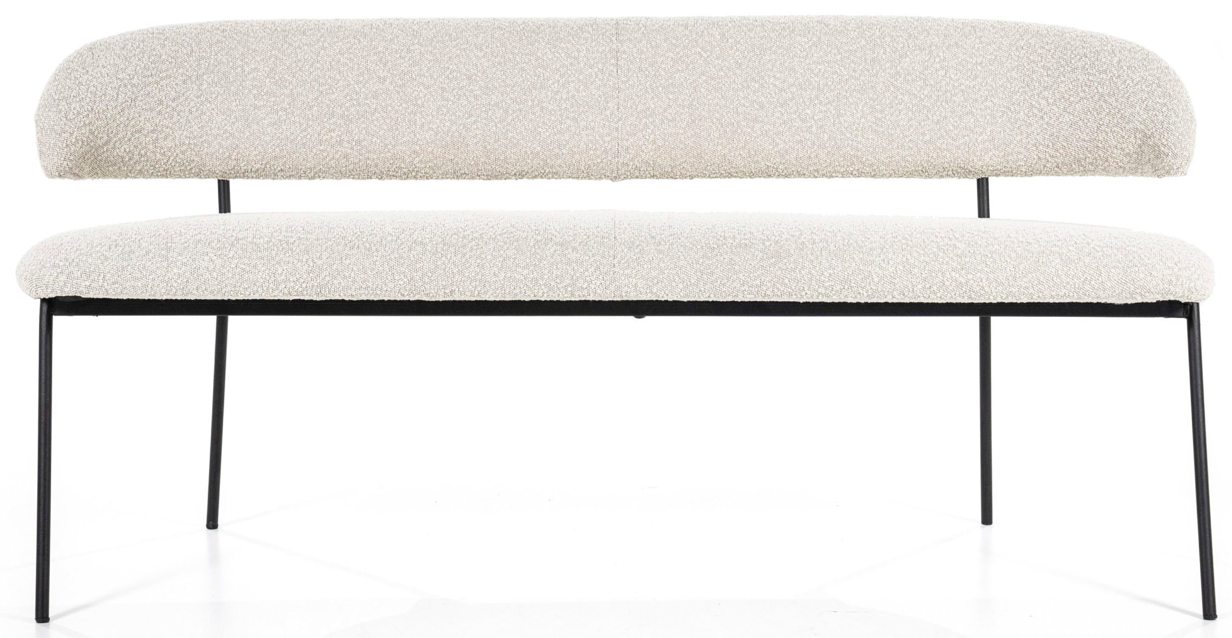 Ławka do jadalni z oparciem beżowa nogi czarne 160 cm – obraz-1