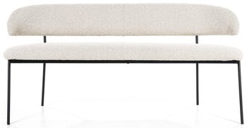 Ławka do jadalni z oparciem beżowa nogi czarne 160 cm – obraz-1