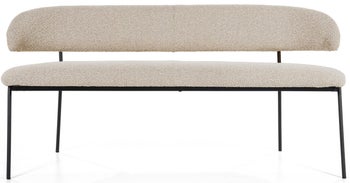 Ławka do jadalni z oparciem taupe nogi czarne 160 cm – obraz-1