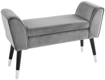 Elegancka szara ławka welurowa do przedpokoju z metalowymi nogami – grafika-1.