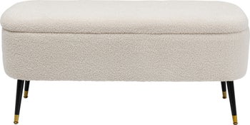 Ławka do przedpokoju ze schowkiem tkanina pluszowa biała 109x45 cm – obraz-1