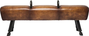 Ławka brązowa skóra z recyklingu nogi czarne 153x33 cm – obraz-1