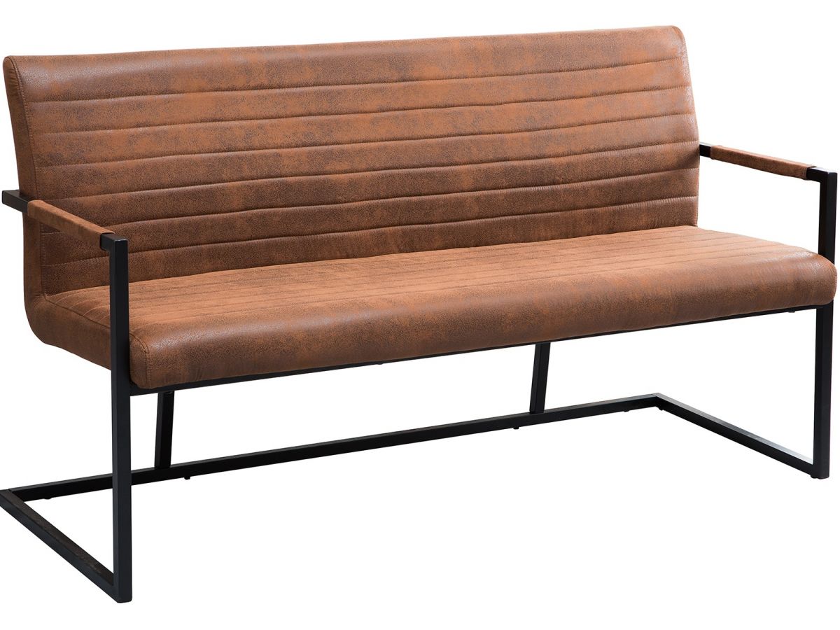Stylowa ławka z brązowej tkaniny z podłokietnikami do nowoczesnych wnętrz – grafika-1.