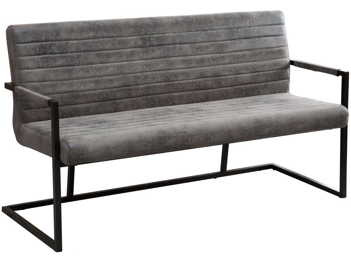 Ławka z podłokietnikami szara tkanina styl nowoczesny 160x88 cm – grafika-1.