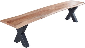 Drewniana ławka z czarnymi metalowymi nogami o długości 160 cm – grafika-1.