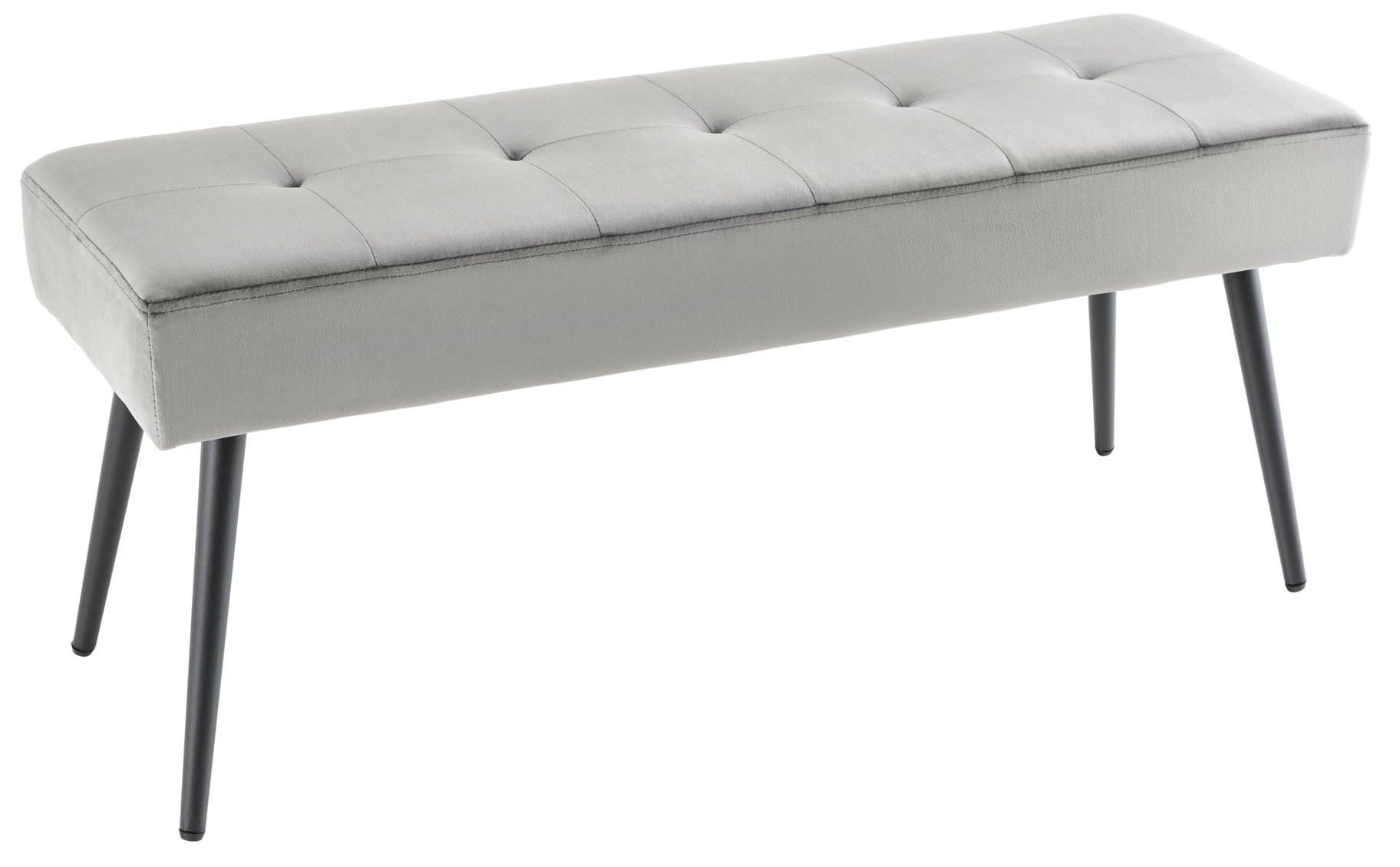 Szara aksamitna ławka z metalowymi nogami w czarnym kolorze – grafika-1.