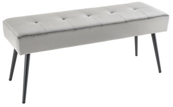 Szara aksamitna ławka z czarnymi metalowymi nogami 100 cm – grafika-1.