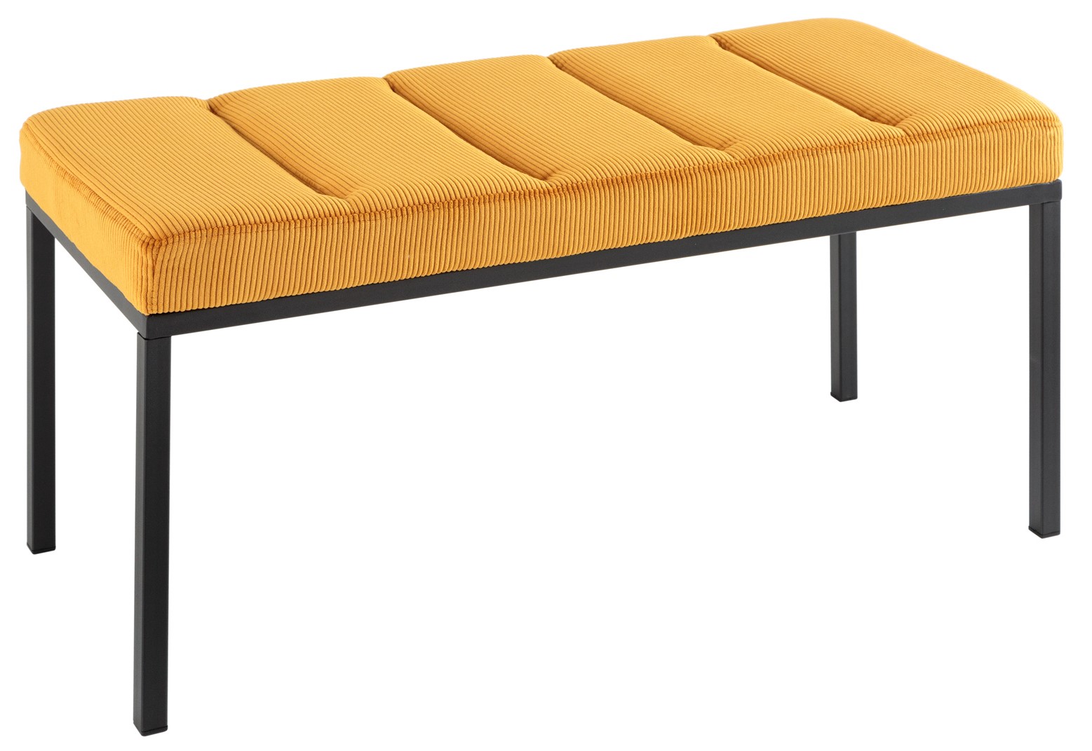 Żółta ławka sztruksowa z czarnymi metalowymi nogami idealna do salonu – grafika-1.