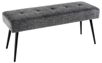 Ławka w kolorze szarym z teksturowanej tkaniny z metalowymi nogami w kolorze czarnym – grafika-1.