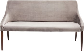 Ławka drewniana tkanina szara nogi brązowe 147x53 cm – obraz-1