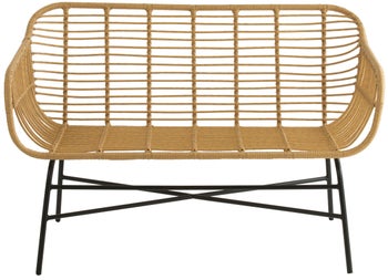 Ławka ogrodowa z technorattanu brązowa nogi czarne 128x83 cm – obraz-1