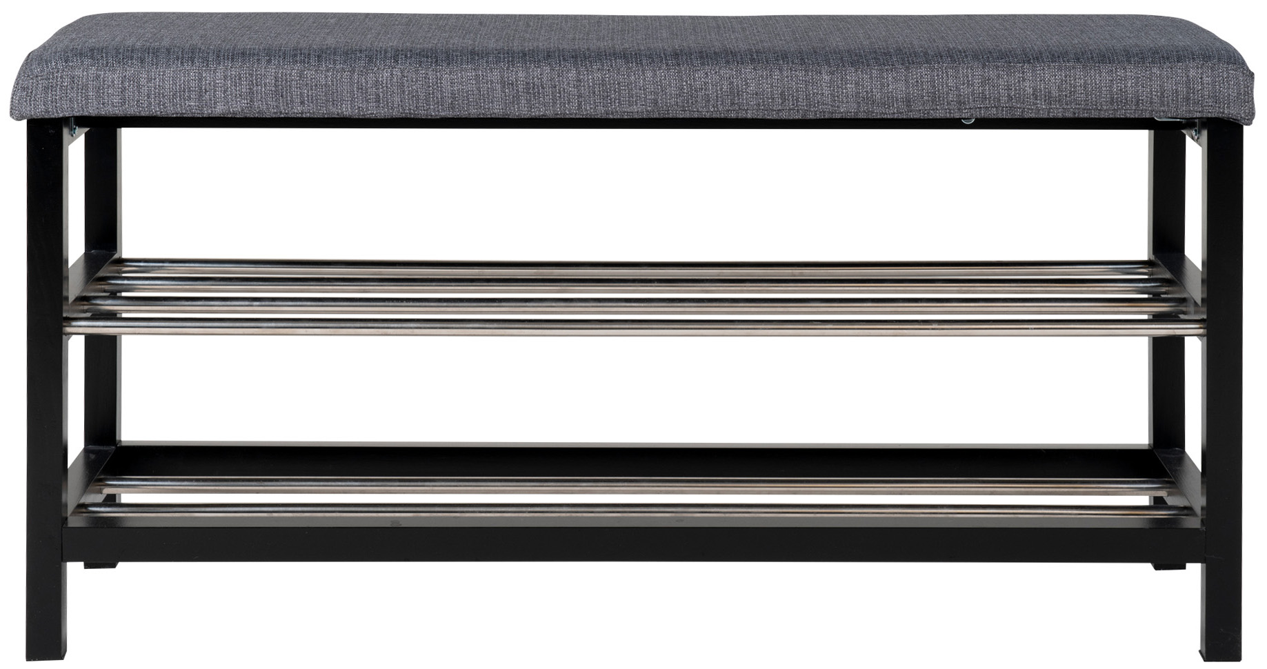 Ławka drewniana szara z metalowymi półkami 100x34 cm – grafika-1.