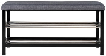 Ławka drewniana szara z metalowymi półkami 100x34 cm – grafika-1.