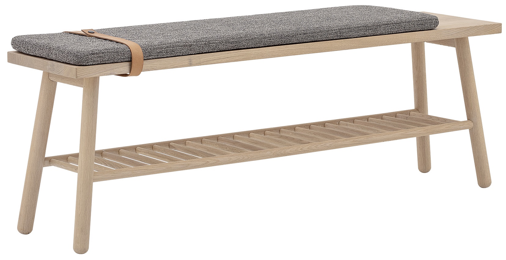 Ławka Pedro 120x41 cm naturalna siedzisko szare – obraz-1