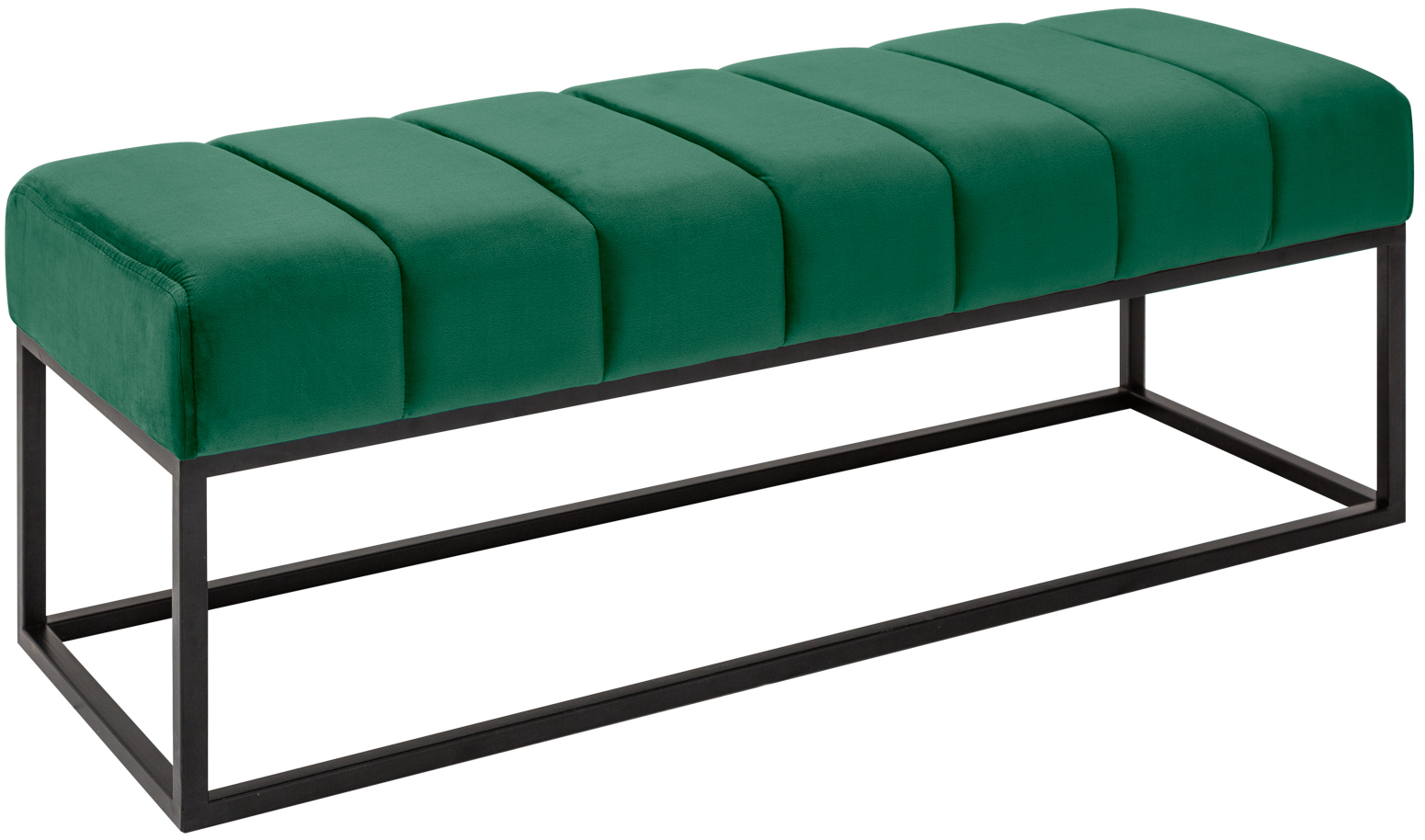Aksamitna ławka w szmaragdowym kolorze z czarnymi nogami i eleganckim stylem – grafika-1.