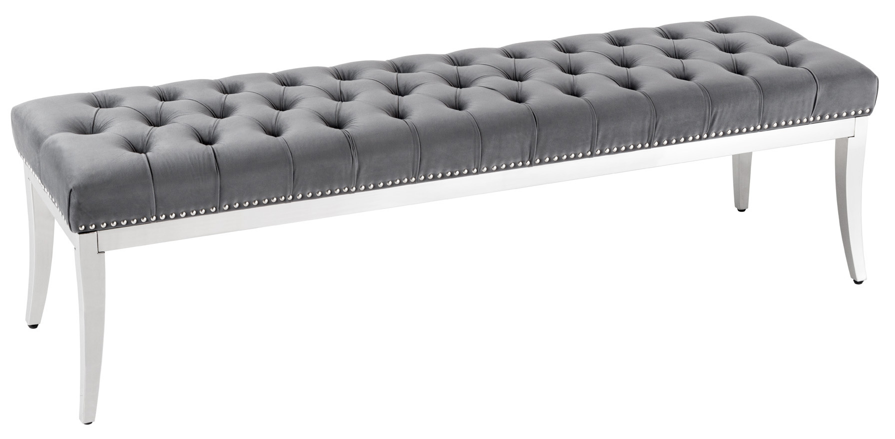 Ławka pikowana w kolorze szarym nogi stal nierdzewna 164x47cm – grafika-1.