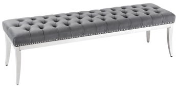 Ławka pikowana w kolorze szarym nogi stal nierdzewna 164x47cm – grafika-1.