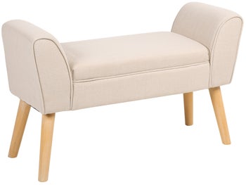 Beżowa ławka z podłokietnikami naturalne drewniane stylowe meble – grafika-1.