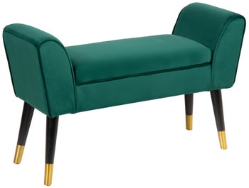 Elegancka ławka z podłokietnikami w kolorze szmaragdowym z aksamitną tapicerką – grafika-1.