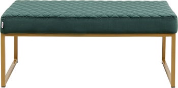 Ławka metalowa tkanina zielona nogi złote 90x40 cm – obraz-1