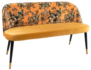 Stylowa ławka kwiatowa z aksamitnym wykończeniem żółta do przedpokoju – grafika-1.