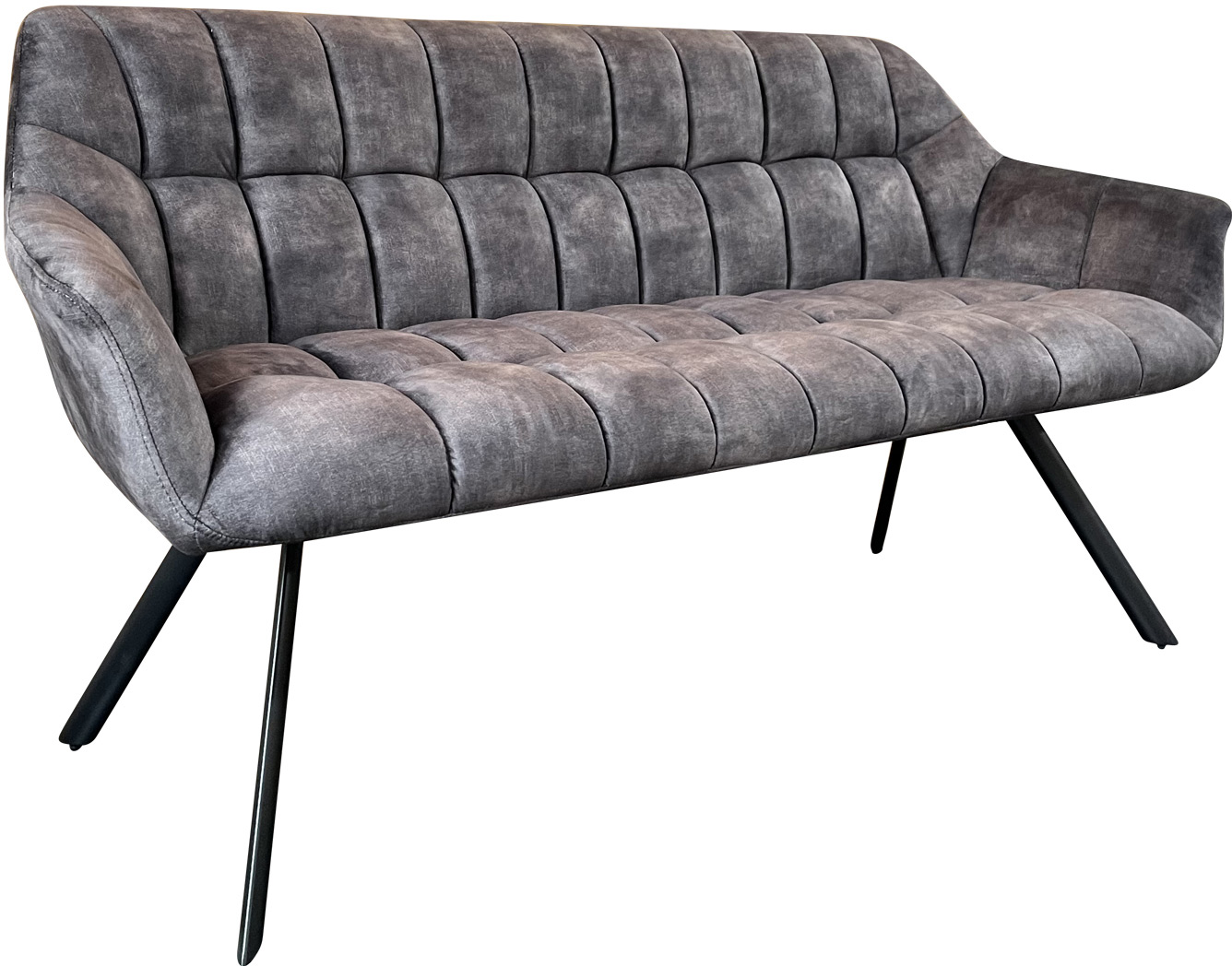 Szara ławka tapicerowana do jadalni z czarnymi nogami – grafika-1.