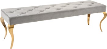 Stylowa ławka aksamitna w szaro-złotym wydaniu do nowoczesnych wnętrz – grafika-1.