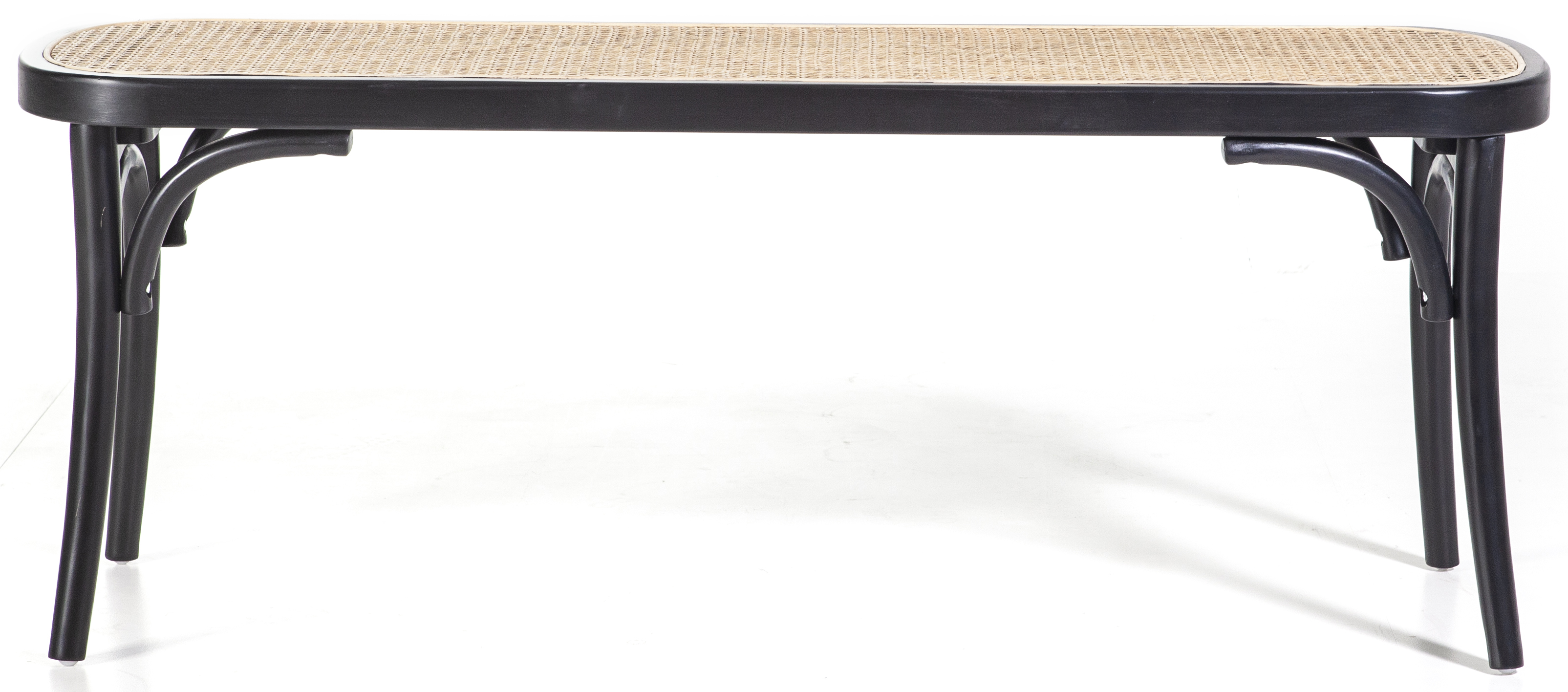 Ławka drewniana czarna siedzisko rattanowe 122x36 cm – obraz-1