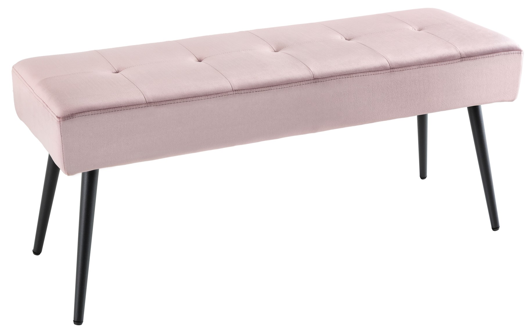 Różowa aksamitna ławka z czarnymi metalowymi nogami do nowoczesnych wnętrz – grafika-1.