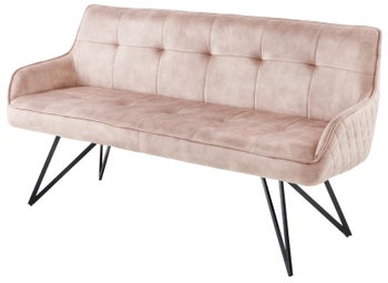 Pikowana ławka z oparciem w beżowym kolorze z metalowymi nogami – grafika-1.