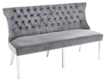 Ławka z oparciem pikowana kolor szarym nogi ze stali nierdzewnej 164x98cm – grafika-1.