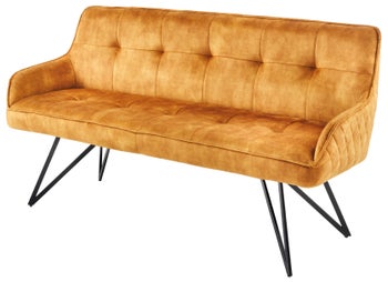 Pikowana ławka z oparciem kolor żółty musztardowy w stylu nowoczesnym – grafika-1.