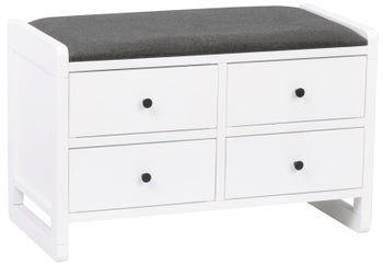Ławka z 4 szufladami drewniana biała siedzisko tkanina 70x35 cm – obraz-1