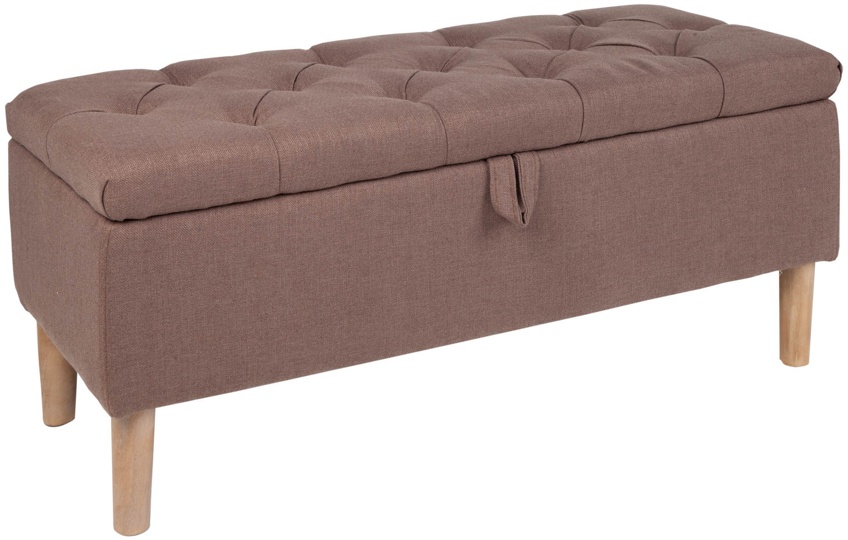 Ławka ze schowkiem pikowana jasnobrązowa nogi drewniane naturalne 100x45 cm  100x45 cm  – obraz-1