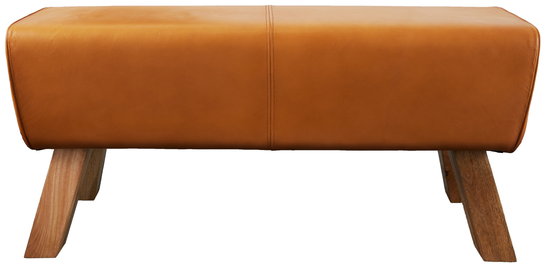 Brązowa ławka ze skóry naturalnej z litego drewna nowoczesny styl – grafika-1.