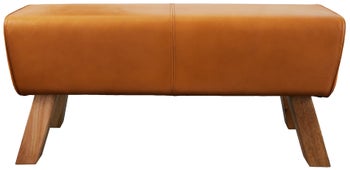 Brązowa ławka ze skóry naturalnej z litego drewna nowoczesny styl – grafika-1.