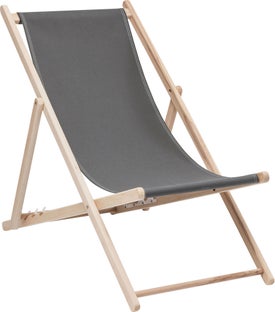 Leżak plażowy składany z drewna bukowego i bawełny szary 96x56 cm – obraz-1