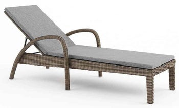 Leżak ogrodowy z podłokietnikami beżowy podstawa piaskowy technorattan 205x74 cm – obraz-1