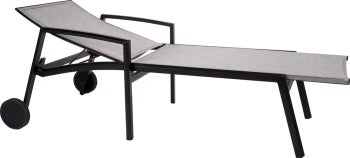 Leżak ogrodowy kolor szary len nogi aluminiowe czarne matowe 205x83cm – obraz-1