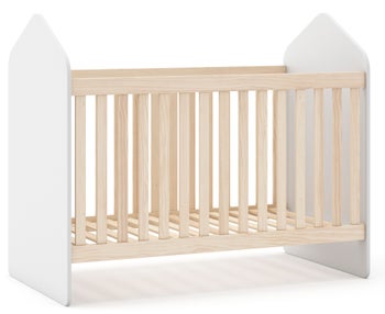 Łóżeczko dziecięce w stylu skandynawskim 60x120 cm biało-drewniane sosna – obraz-1