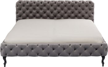Łóżko drewniane pikowane szare nogi czarne 200x160 cm – obraz-1