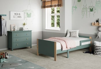 Łóżko dziecięce z regulacją długości zielone drewniane 90x140 - 90x190 cm sosna MDF – obraz-1