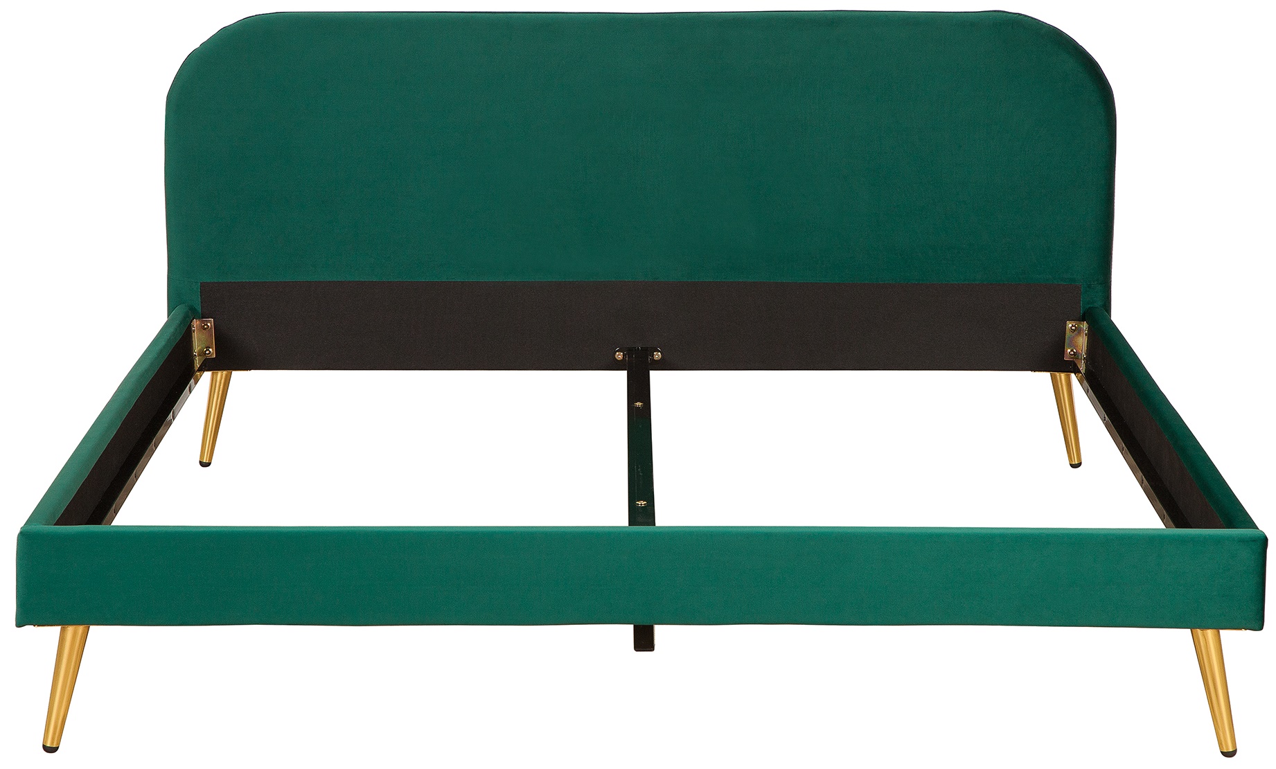 Łóżko z wezgłowiem tapicerowane aksamit szmaragdowe nogi złote 140x200 cm  – obraz-1